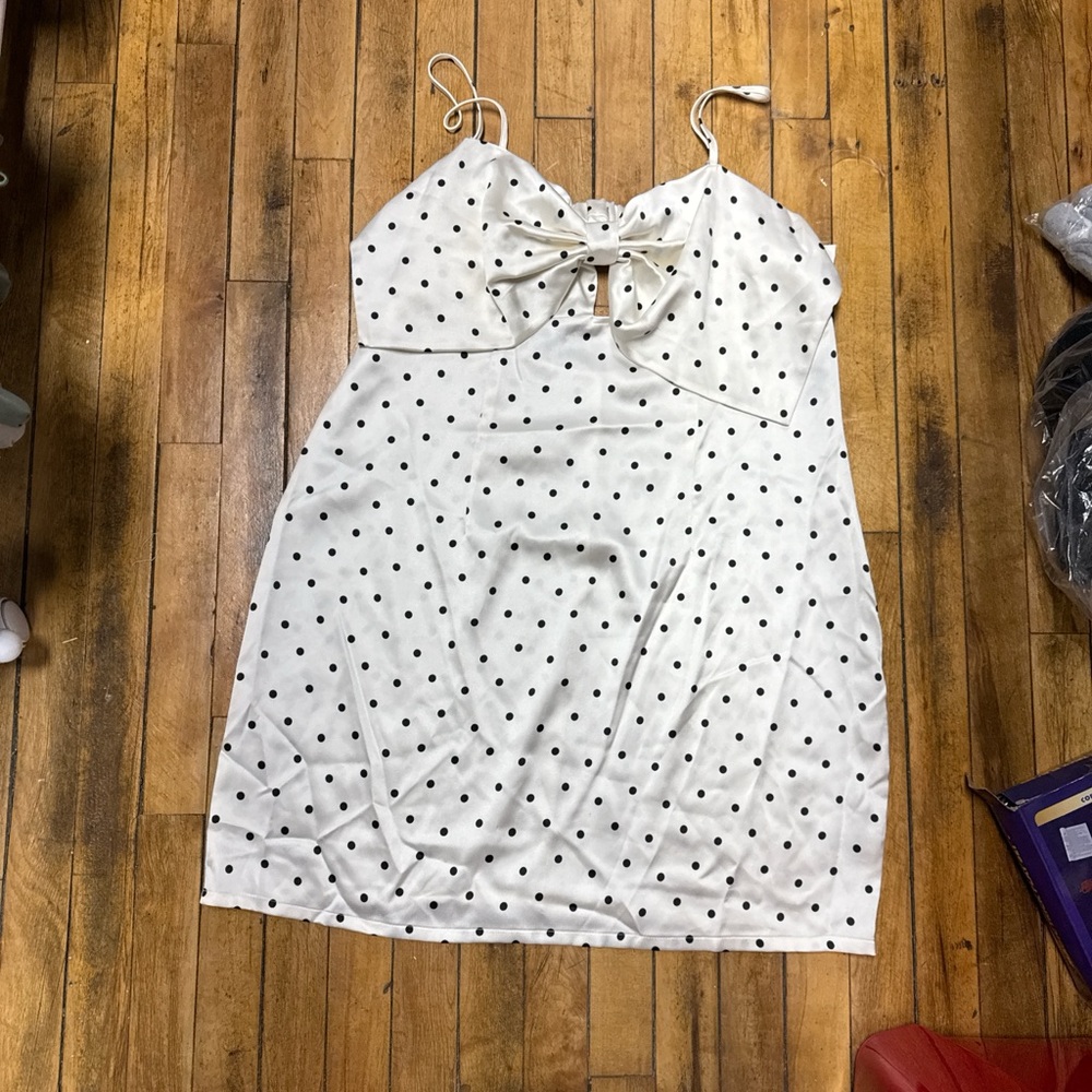 wild fable White Polka Dot Bow-Front Slip Dress